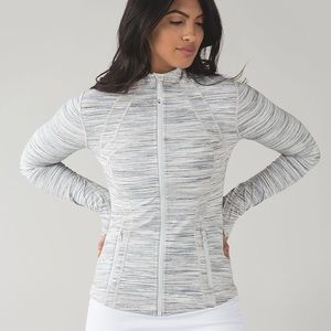 Lululemon space dye white define jacket, size 10. Has pilling